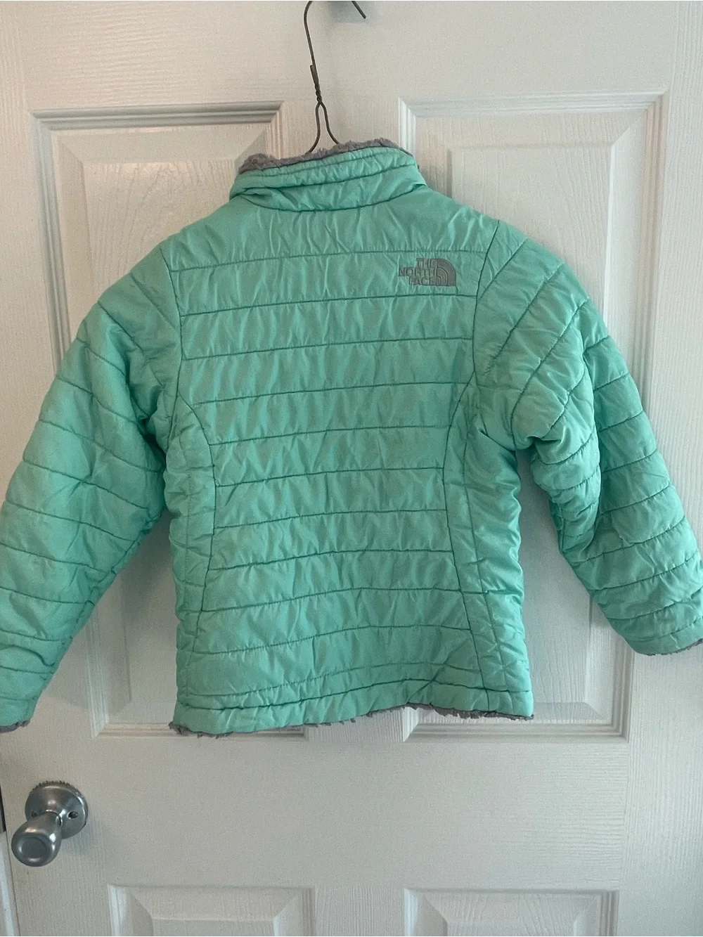 The North Face Girls' Teal Puffer Jacket with Gray Trim